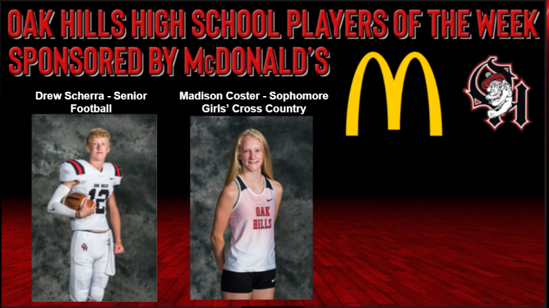 McDonalds Players of the Week, Drew Scherra Football and Madison Coster Girls' Cross Country