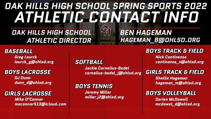 Spring Sports Contact Info 2022-23