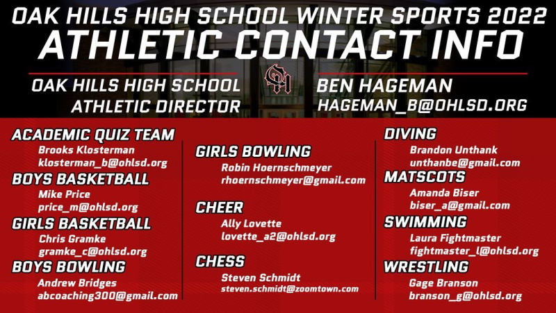 Winter Sports Contact Info 2022-23